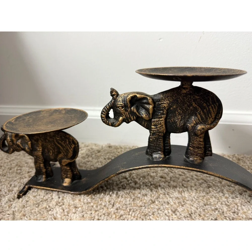 Elephant trio brass Candle Holder Centerpiece Table Decor Bronze Finish 18